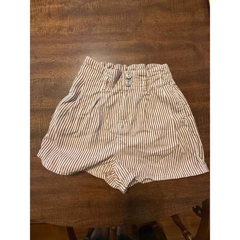 Urban Outfitters Shorts Womens XS Cream Rust Stripe Cotton Paperbag High Rise